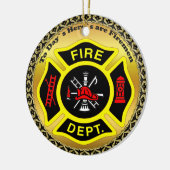 Brandafdeling logo, zwart en gele badge keramisch ornament (Links)