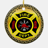 Brandafdeling logo, zwart en gele badge keramisch ornament (Achterkant)