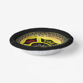 Brandafdeling logo, zwart en gele badge papieren kommen (Gebogen)