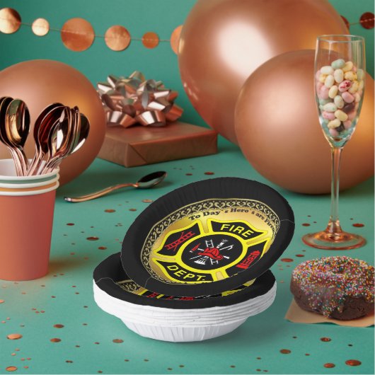 Brandafdeling logo, zwart en gele badge papieren kommen (Multi)