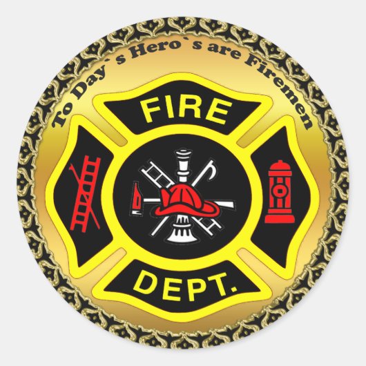 Brandafdeling logo, zwart en gele badge ronde sticker (Voorkant)