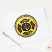 Brandafdeling logo, zwart en gele badge ronde sticker (Envelop)