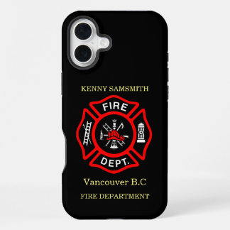 Brandafdeling logo, zwart en rode badge11 iPhone 16 plus hoesje
