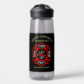 Brandafdeling logo, zwart en rode badge2 waterfles (Voorkant)