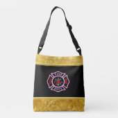 Brandafdeling logo, zwart en roze badge crossbody tas (Achterkant)