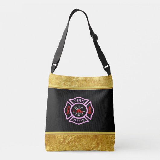 Brandafdeling logo, zwart en roze badge crossbody tas (Achterkant)