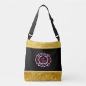 Brandafdeling logo, zwart en roze badge crossbody tas (Voorkant)