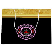 Brandafdeling logo, zwart en roze badge groot cadeauzakje (Voorkant)