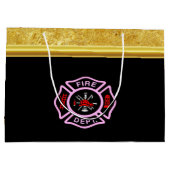 Brandafdeling logo, zwart en roze badge groot cadeauzakje (Achterkant)
