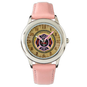 Brandafdeling logo, zwart en roze badge horloge
