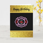 Brandafdeling logo, zwart en roze badge kaart (Gele Bloem)