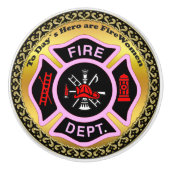 Brandafdeling logo, zwart en roze badge keramische knop (Voorkant)