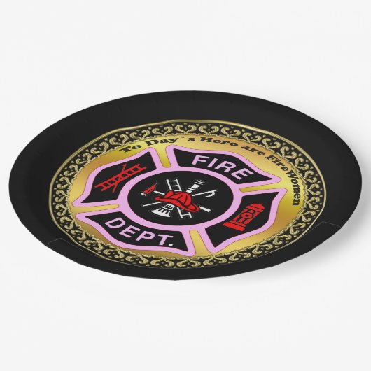 Brandafdeling logo, zwart en roze badge papieren bordje (Gekanteld)