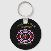 Brandafdeling logo, zwart en roze badge sleutelhanger (Voorkant)