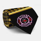 Brandafdeling logo, zwart en roze badge stropdas (Opgerold)