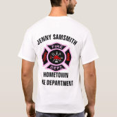 Brandafdeling logo, zwart en roze badge t-shirt (Achterkant)