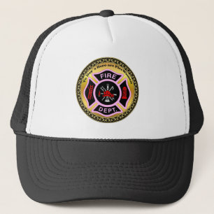 Brandafdeling logo, zwart en roze badge trucker pet