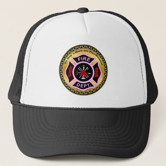 Brandafdeling logo, zwart en roze badge trucker pet (Voorkant)