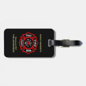 Brandafdeling logo, zwarte en rode badge bagagelabel (Achterkant horizontaal)