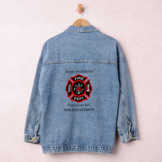 Brandafdeling logo, zwarte en rode badge denim jacket (Hangar)