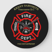 Brandafdeling logo, zwarte en rode badge grote klok (Voorkant)