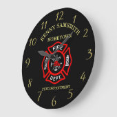 Brandafdeling logo, zwarte en rode badge grote klok (Hoek)