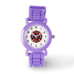 Brandafdeling logo, zwarte en rode badge horloge