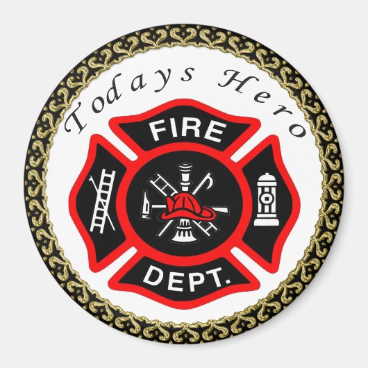 Brandafdeling logo, zwarte en rode badge magneet (Voorkant)