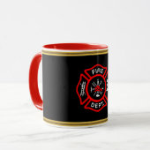 Brandafdeling logo, zwarte en rode badge mok (Voorkant links)