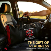 Brandafdeling logo, zwarte en rode badge plunjezak