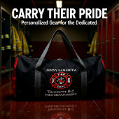 Brandafdeling logo, zwarte en rode badge plunjezak