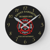 Brandafdeling logo, zwarte en rode badge ronde klok (Voorkant)