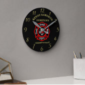 Brandafdeling logo, zwarte en rode badge ronde klok