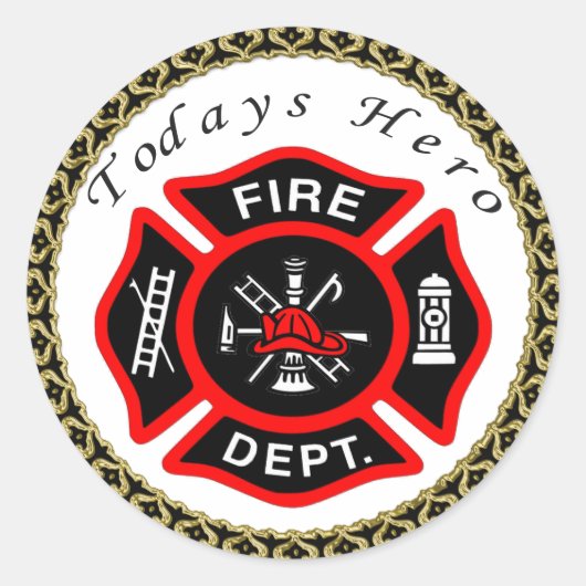 Brandafdeling logo, zwarte en rode badge ronde sticker (Voorkant)