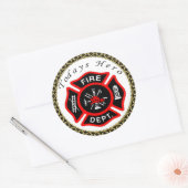 Brandafdeling logo, zwarte en rode badge ronde sticker (Envelop)