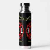 Brandafdeling logo, zwarte en rode badge waterfles (Rechts)