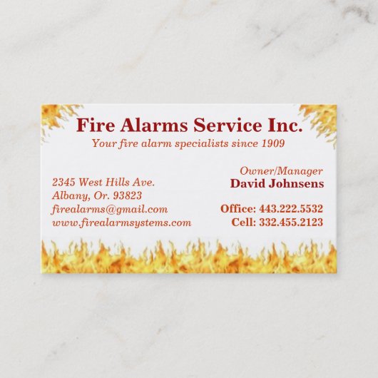 Brandalarminstallatie, blusapparaat visitekaartje (Voorkant)