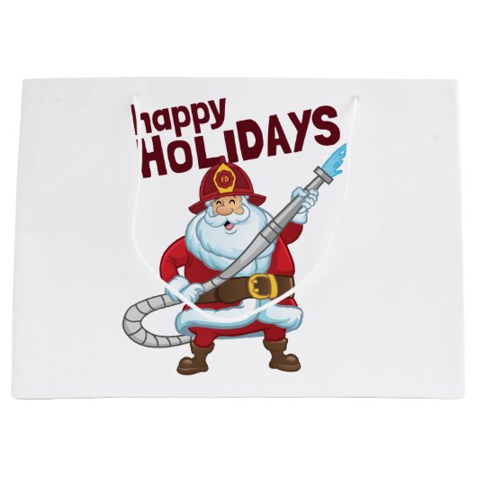 Brandbestrijding Kerstman Kerstman Brandweerman Groot Cadeauzakje (Voorkant)