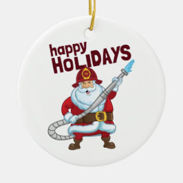 Brandbestrijding Kerstman Kerstman Brandweerman Keramisch Ornament