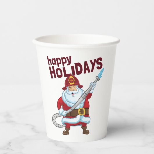 Brandbestrijding Kerstman Kerstman Brandweerman Papieren Bekers (Voorkant)
