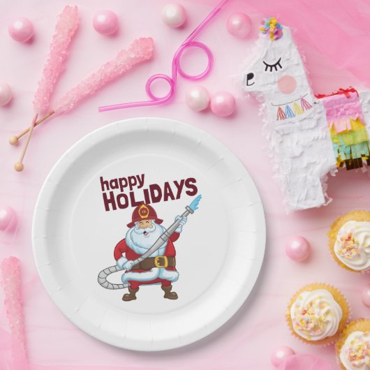 Brandbestrijding Kerstman Kerstman Brandweerman Papieren Bordje (Feest)