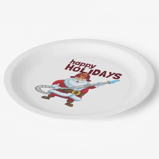 Brandbestrijding Kerstman Kerstman Brandweerman Papieren Bordje (Gekanteld)