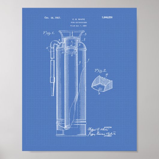 Brandblusser 1927 Patent Art - Blauwdruk Poster (Voorkant)