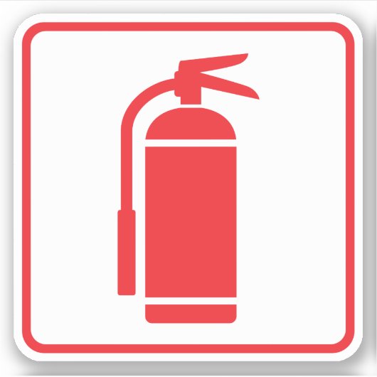 Brandblusser symbool, rood op witte, rode rand sticker (Voorkant)