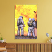 Brandblussers blussen een vliegtuig brand canvas afdruk (Insitu (Woonkamer))