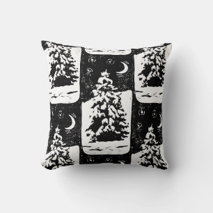 Brandboom in Sneeuwrijk Landschap Lino Print Kussen
