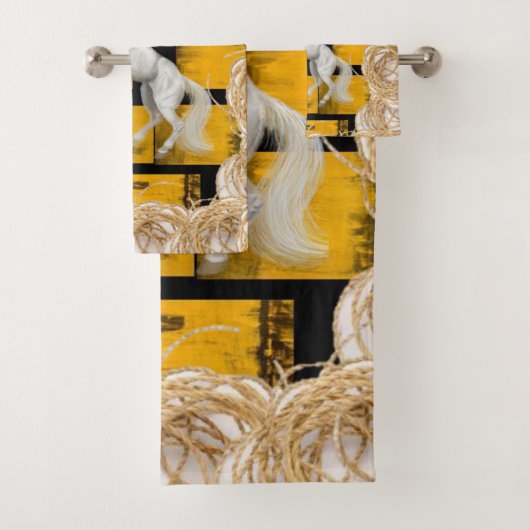 Brande gele zwarte handdoekjes, witte paarden bad handdoek (Insitu)