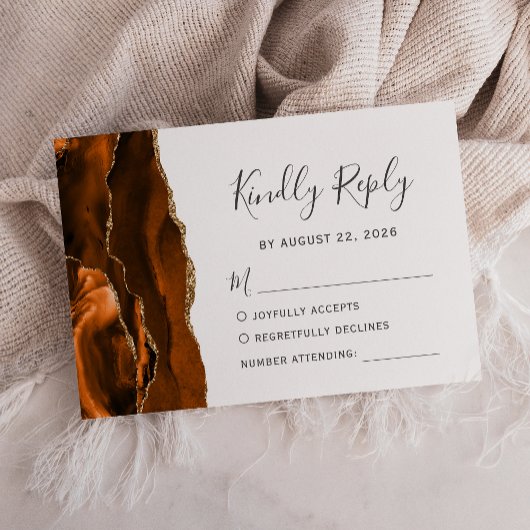 Brande Oranje Agate Gold Wedding RSVP-Kaart RSVP Kaartje