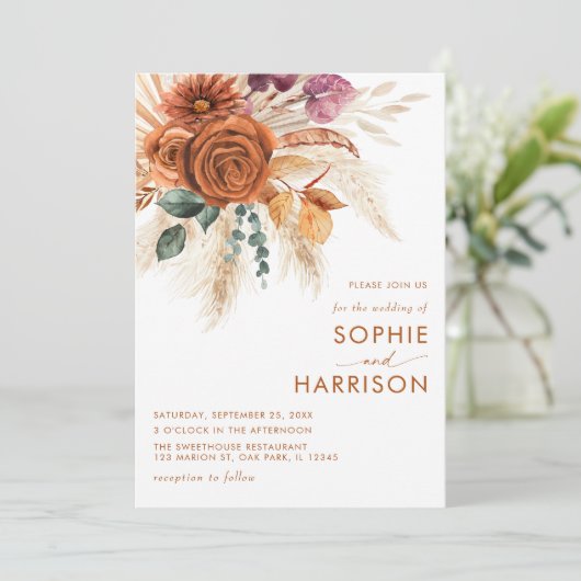 ?Brande Oranje Boho Pampas grass Weddenschap Kaart (Staand voorkant)