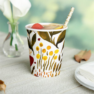 Brande oranje botanische florale illustratie papieren bekers